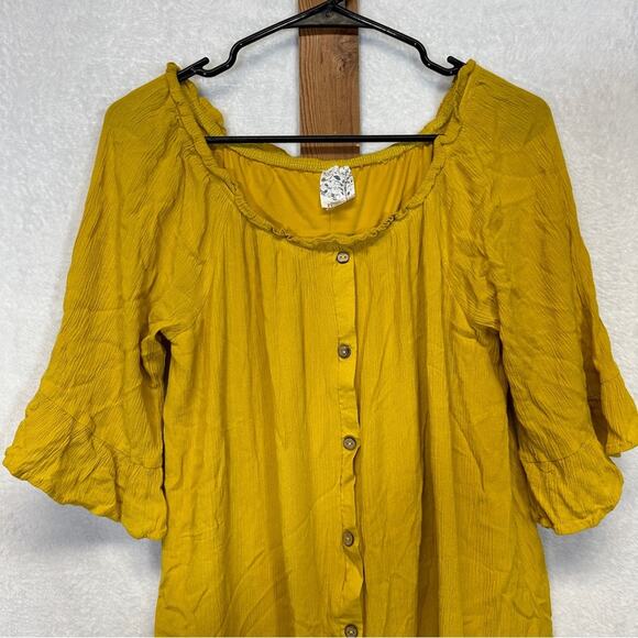 Naïf Mustard Yellow Half Bell Sleeve Button Down Mini Dress Size M - Picture 2 of 8